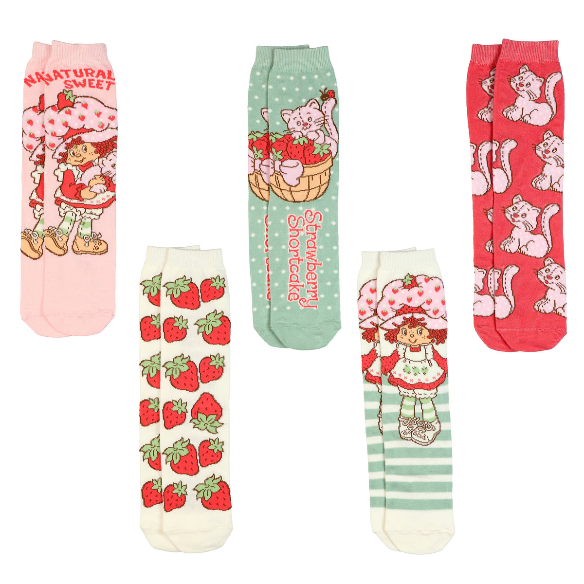 Strawberry Shortcake Naturally Sweet Women's 5-Pack Crew Socks, 5 Pairs