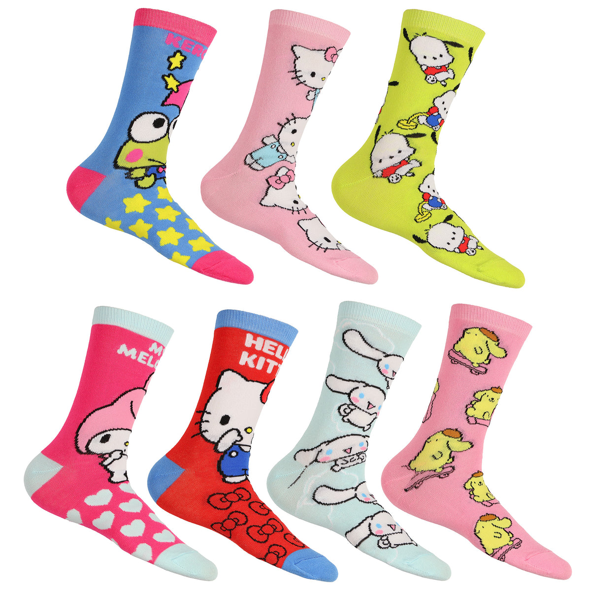 Sanrio Hello Kitty and Friends Socks Women's 7 Pair Crew Sock Shoe Size 4-10