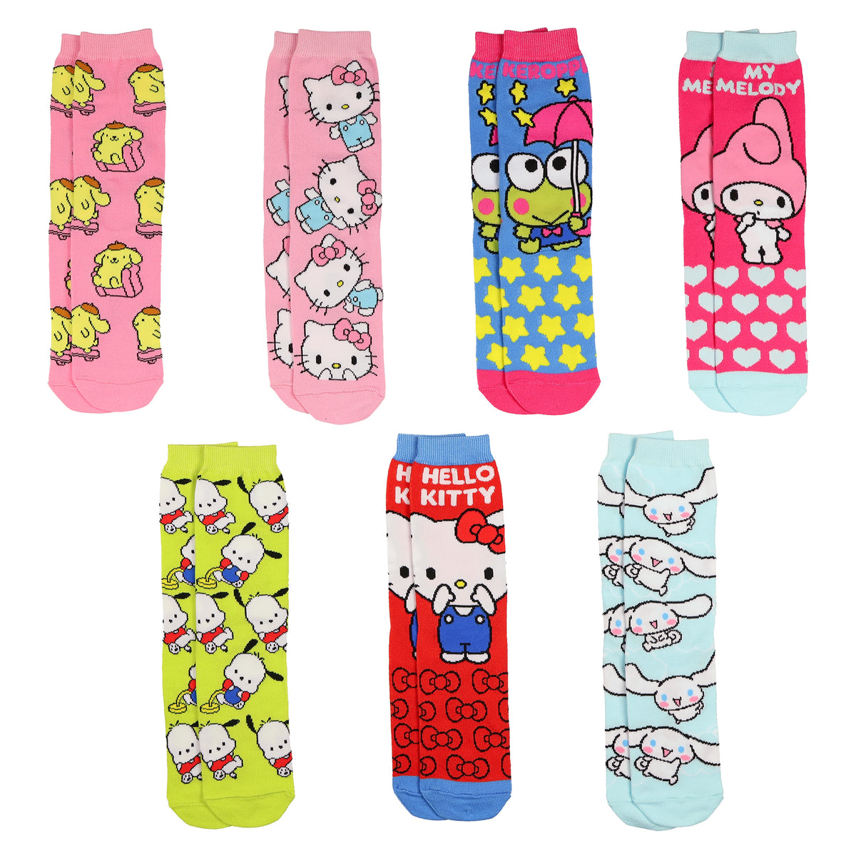 Sanrio Hello Kitty and Friends Socks Women's 7 Pair Crew Sock Shoe Size 4-10