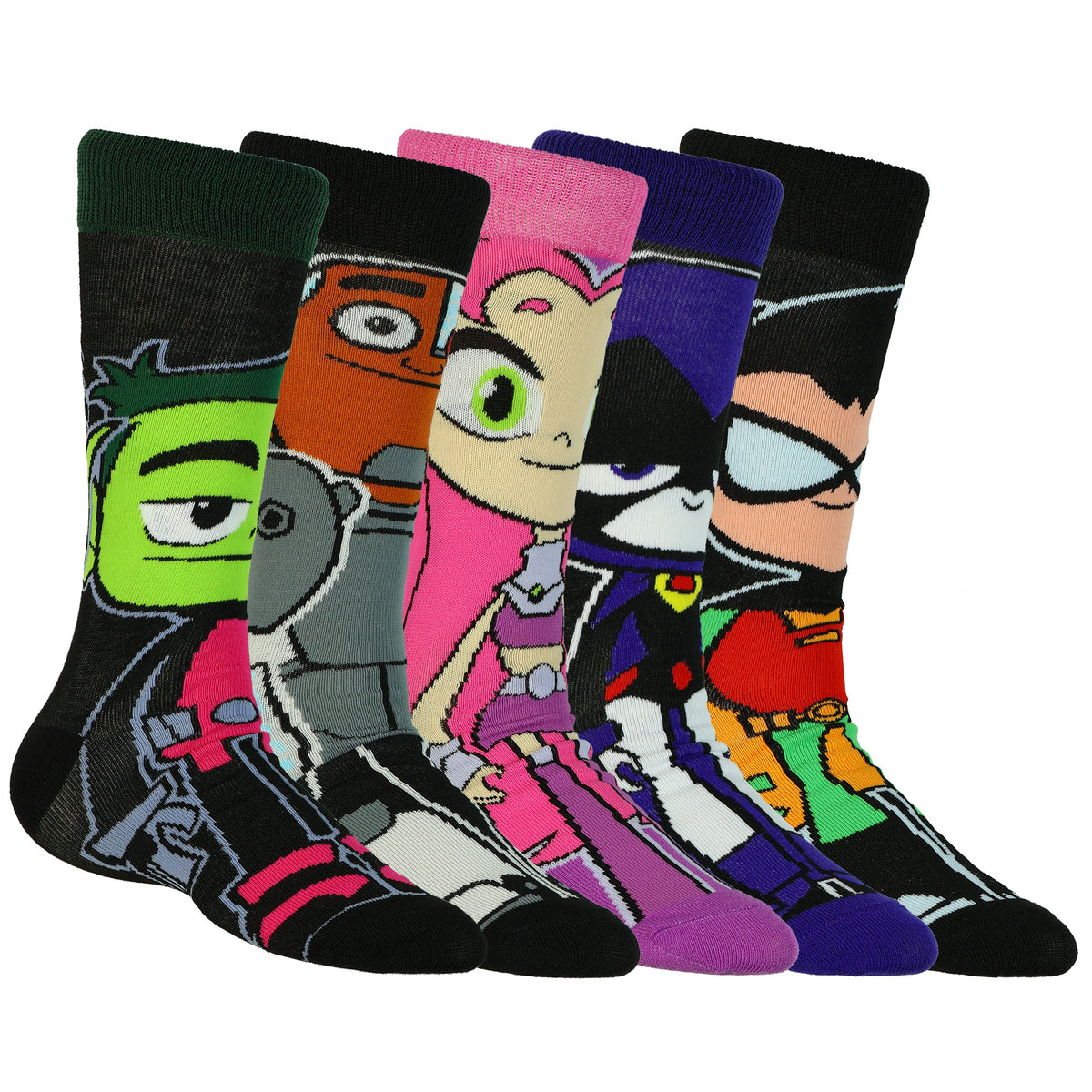 DC Comics Teen Titans Go! Crew Socks Men's Superhero Character 5 Pair OSFM