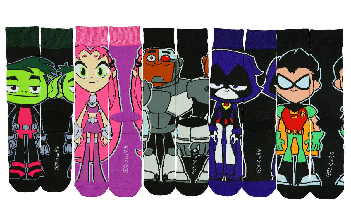 DC Comics Teen Titans Go! Crew Socks Men's Superhero Character 5 Pair OSFM