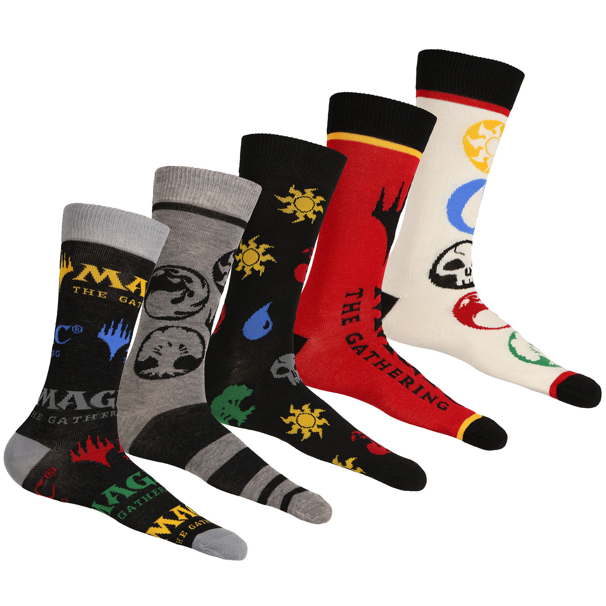 Magic The Gathering Socks Men's Mana Symbol 5 Pair Crew Sock Shoe Size 6-12