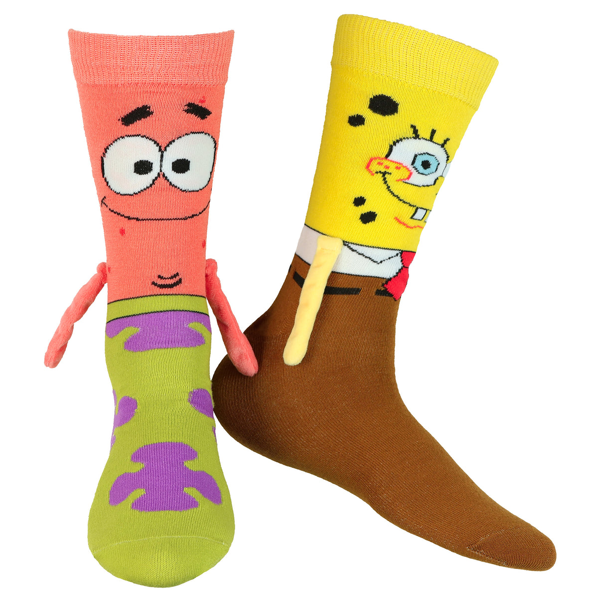 Nickelodeon SpongeBob SquarePants and Patrick Crew Socks 3D Hand Holding 1 Pair