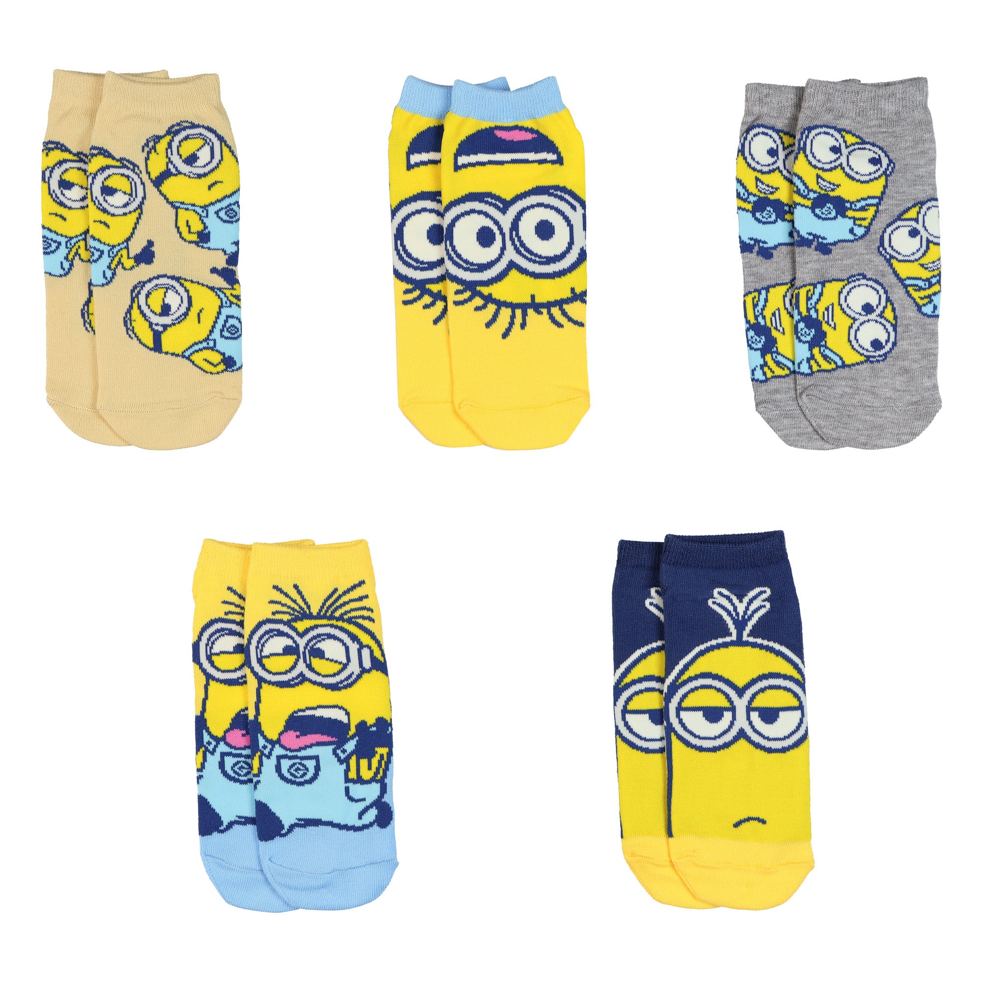 Minions Assorted Character Designs 5 Pack Low Cut Ankle Socks, 5 Pair