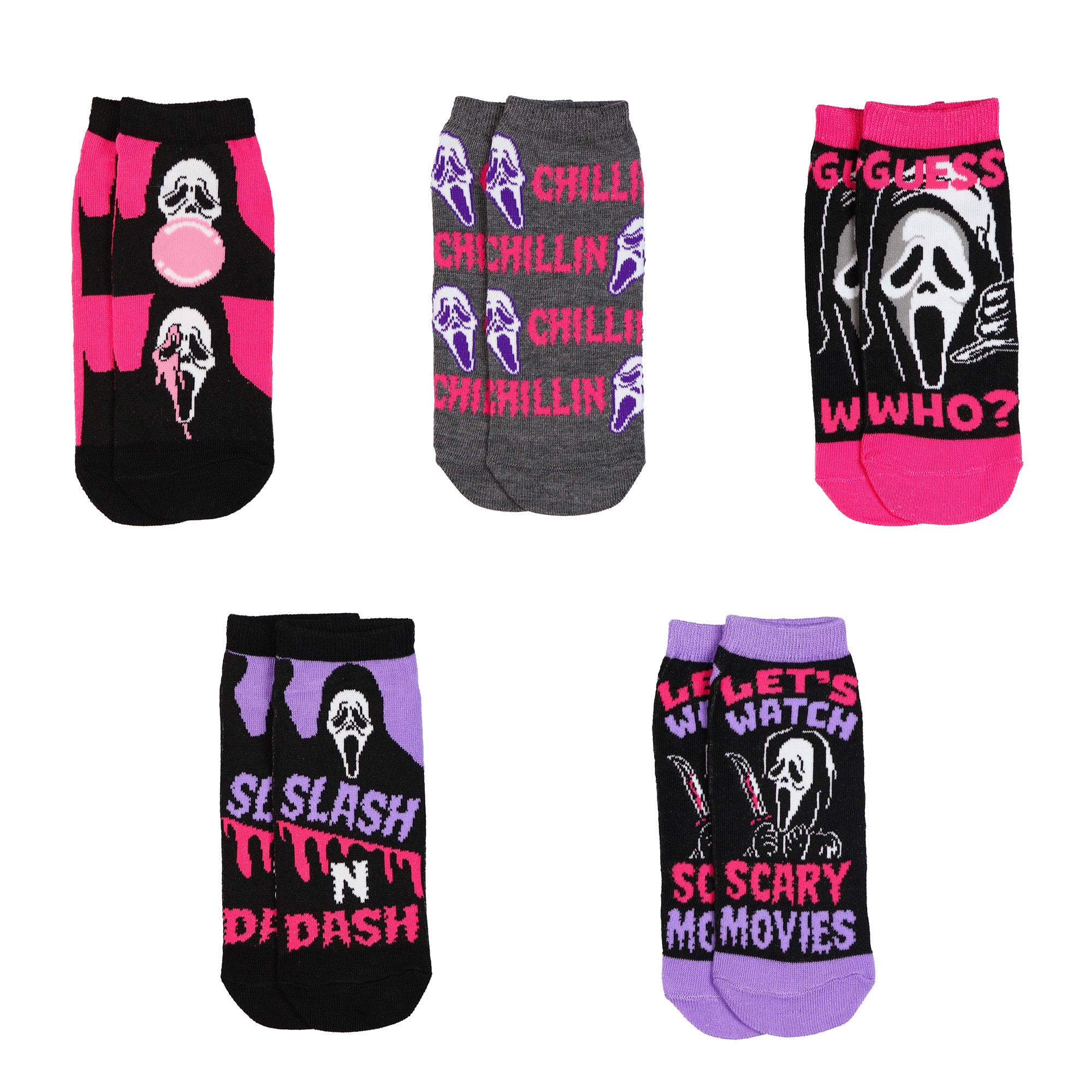 Ghostface Assorted Designs 5-Pack Low Cut Ankle Socks Size 4-10, 5 Pair