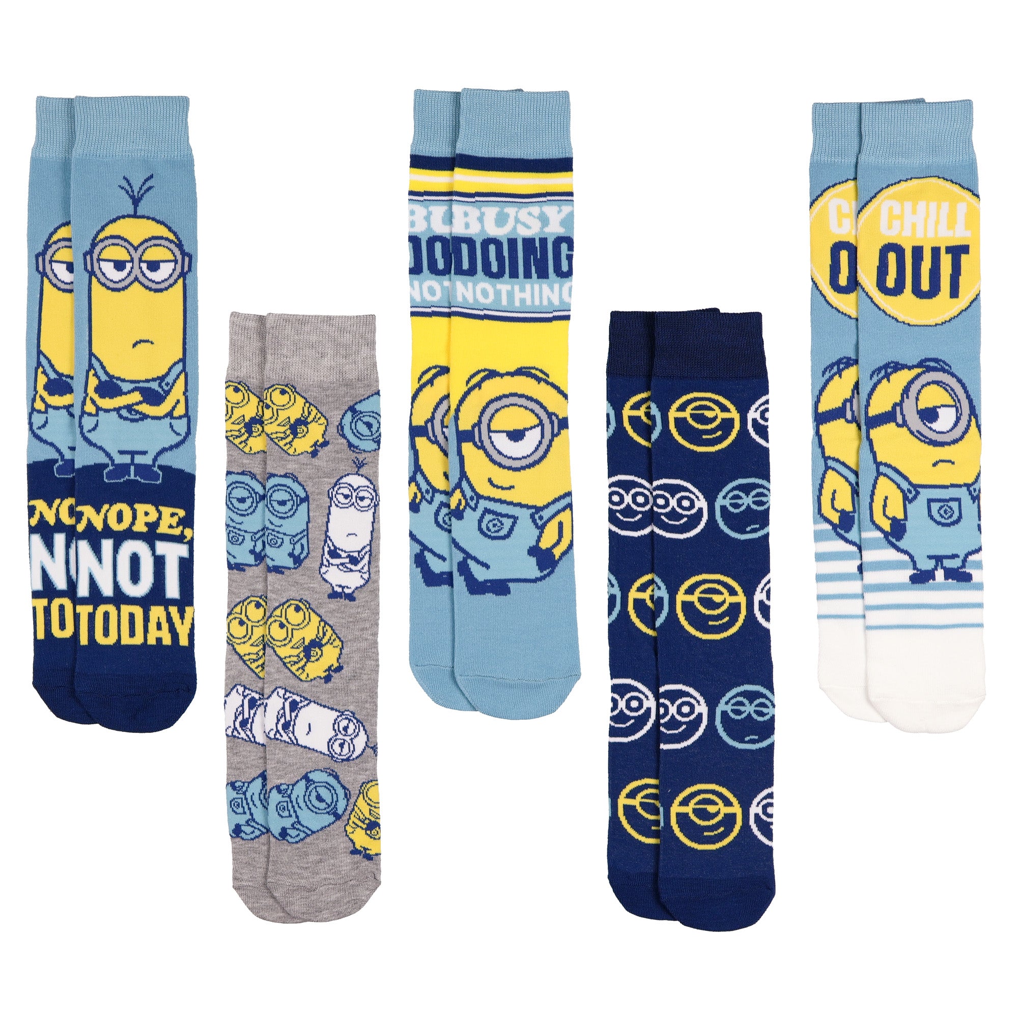 Minions Men's Crew Socks Novelty Movie-Inspired Mid-Calf, 5-Pack, Shoe Size 6-12