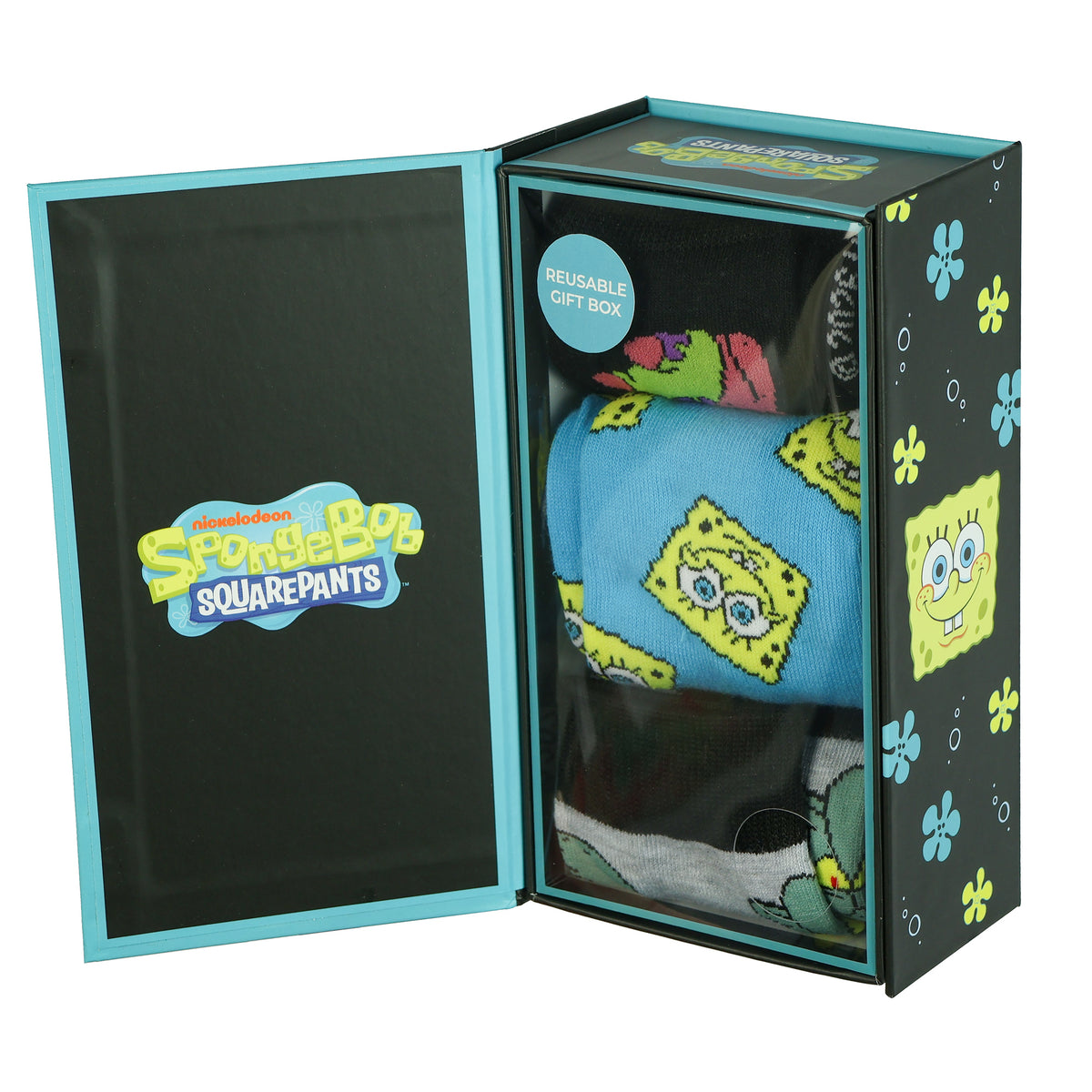 SpongeBob SquarePants Socks Men's 3 Pair Crew Sock and Gift Box Shoe Size 6-12