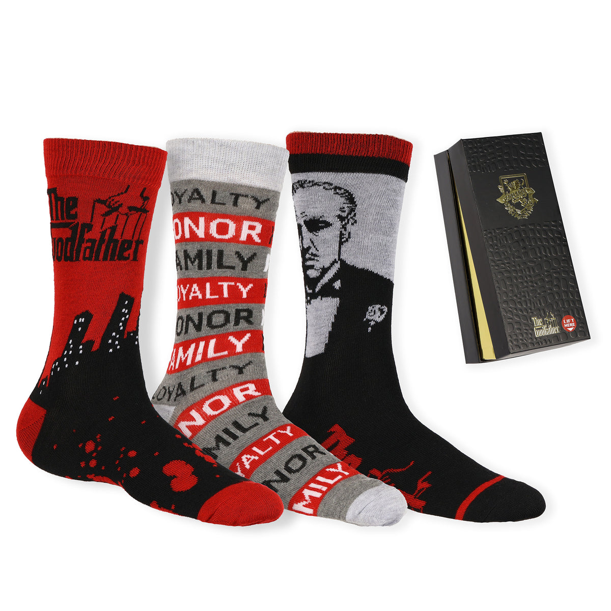 The Godfather Crew Socks Men's Gift Box Set Shoe Size 6-12, 3 Pair