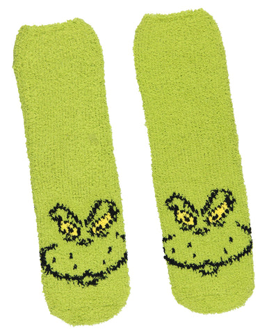 Dr. Seuss The Grinch Socks Kids Grinch Face Plush Slipper Socks w/ No-Slip Sole