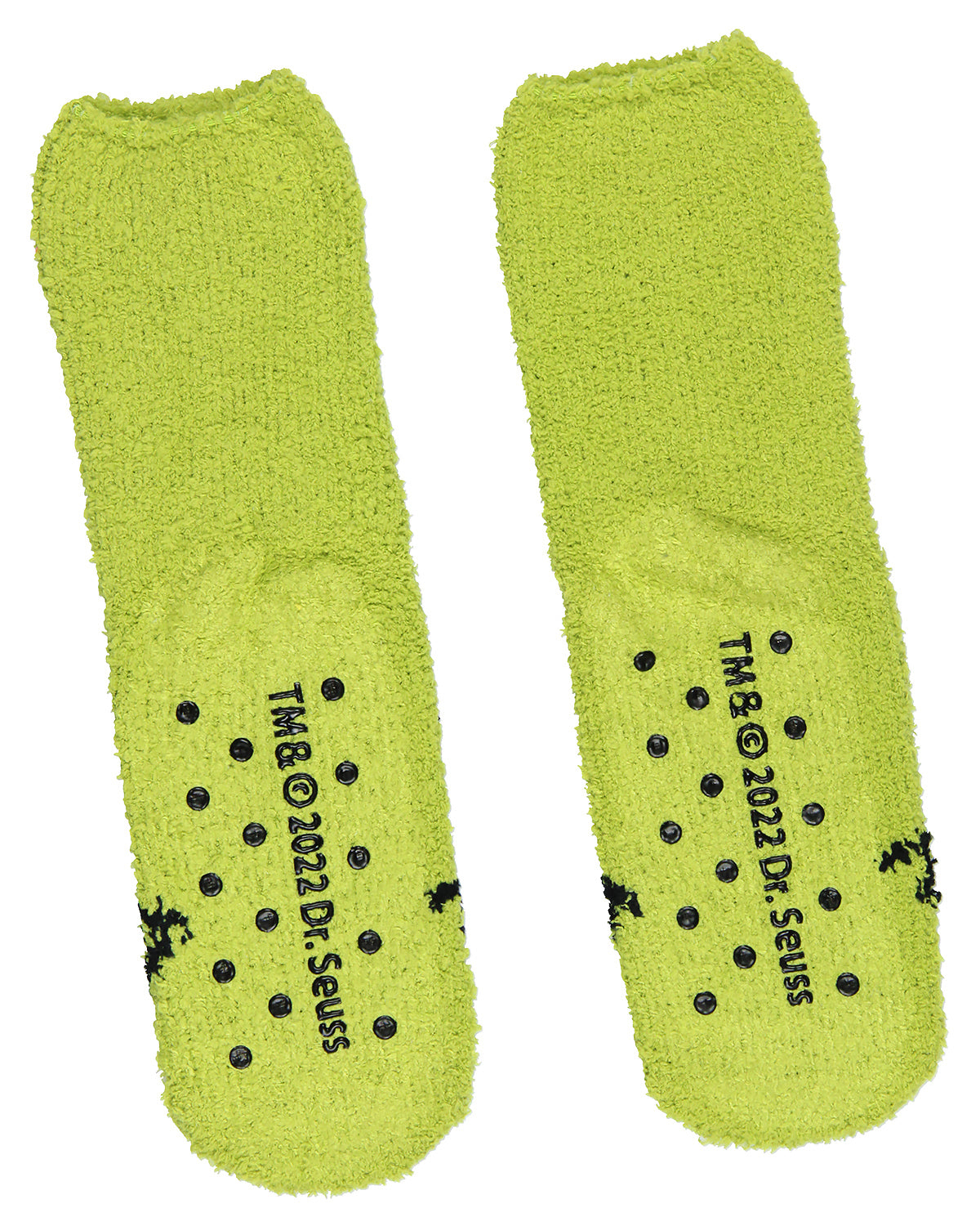Dr. Seuss GRINCH Socks Kids Grinch Face Plush Slipper Socks w/ No-Slip Sole