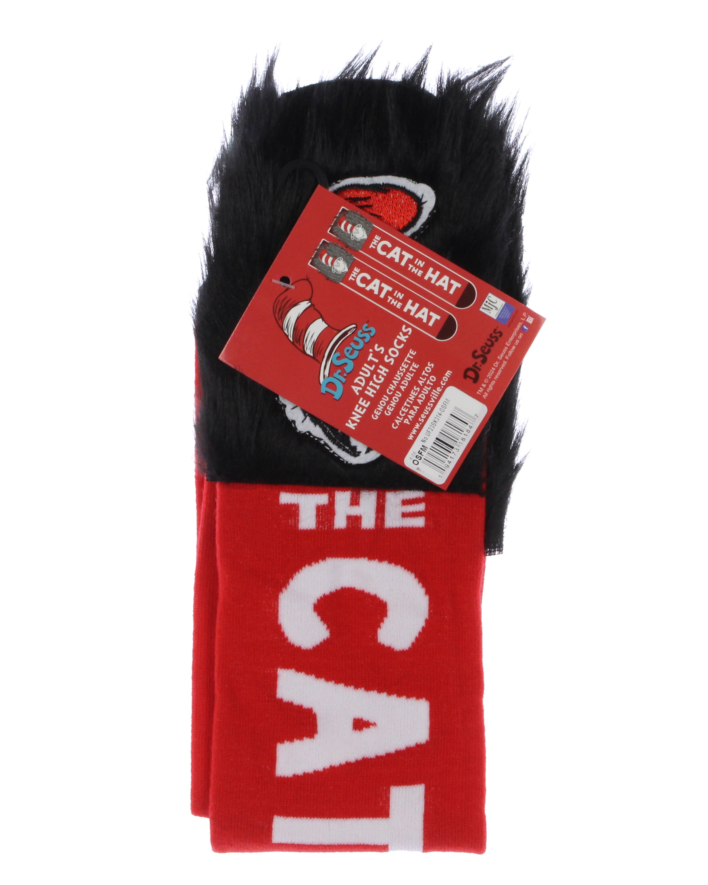 Dr. Seuss CAT IN THE HAT Fuzzy Top Knee-High Socks OSFM