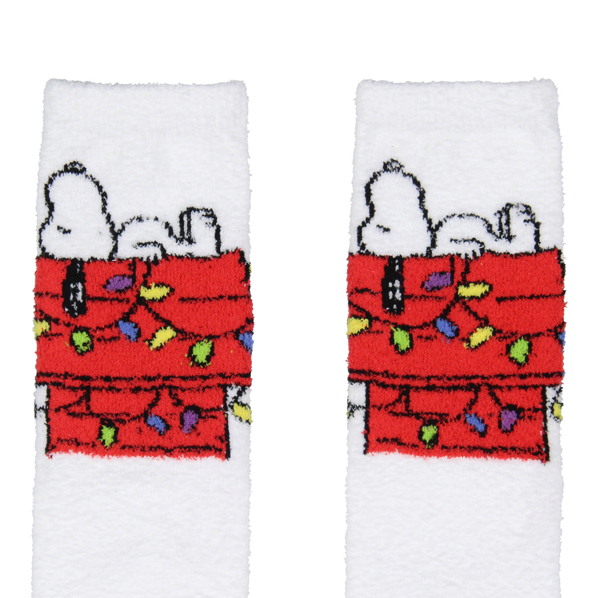 Peanuts Snoopy Holiday Christmas Lights Adult Fuzzy Gripper Slipper Socks OSFM