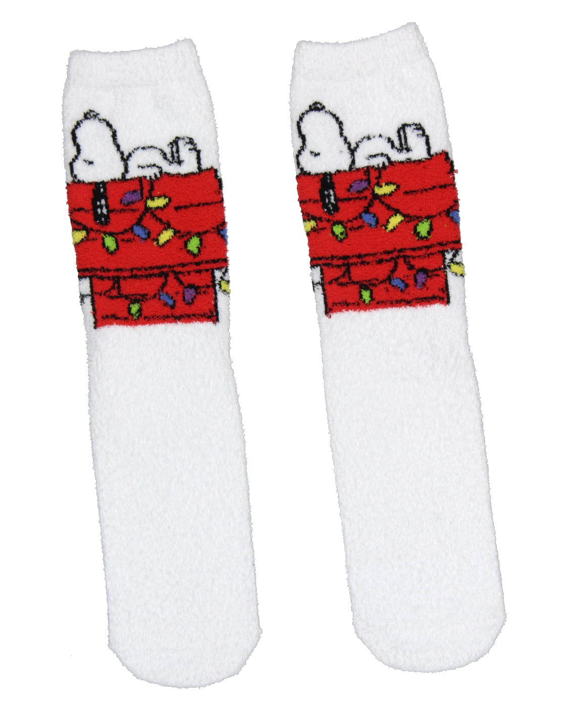 Peanuts Snoopy Holiday Christmas Lights Adult Fuzzy Gripper Slipper Socks OSFM