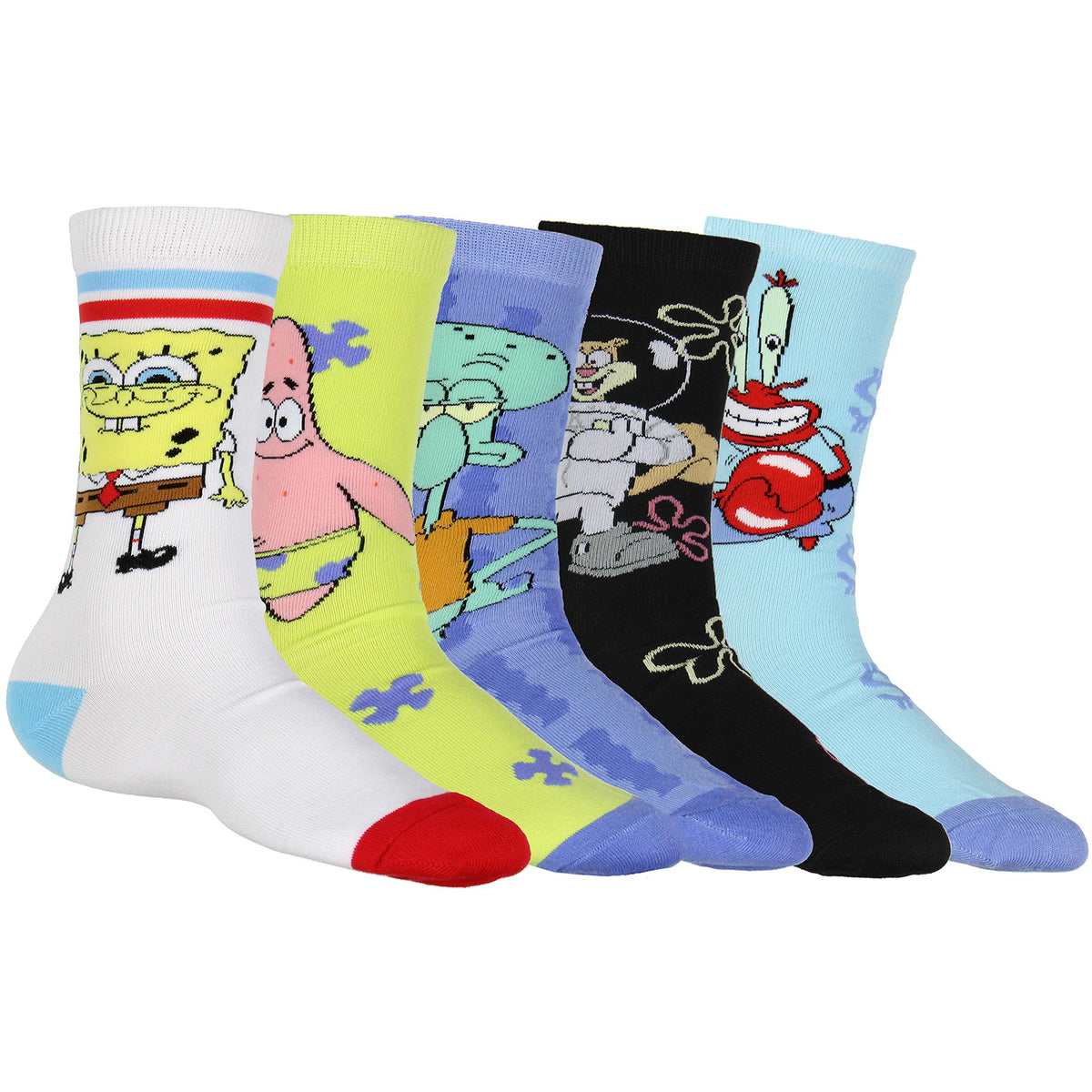 Spongebob SquarePants Socks Men's Bikini Bottom Bunch 5-Pair Crew Socks