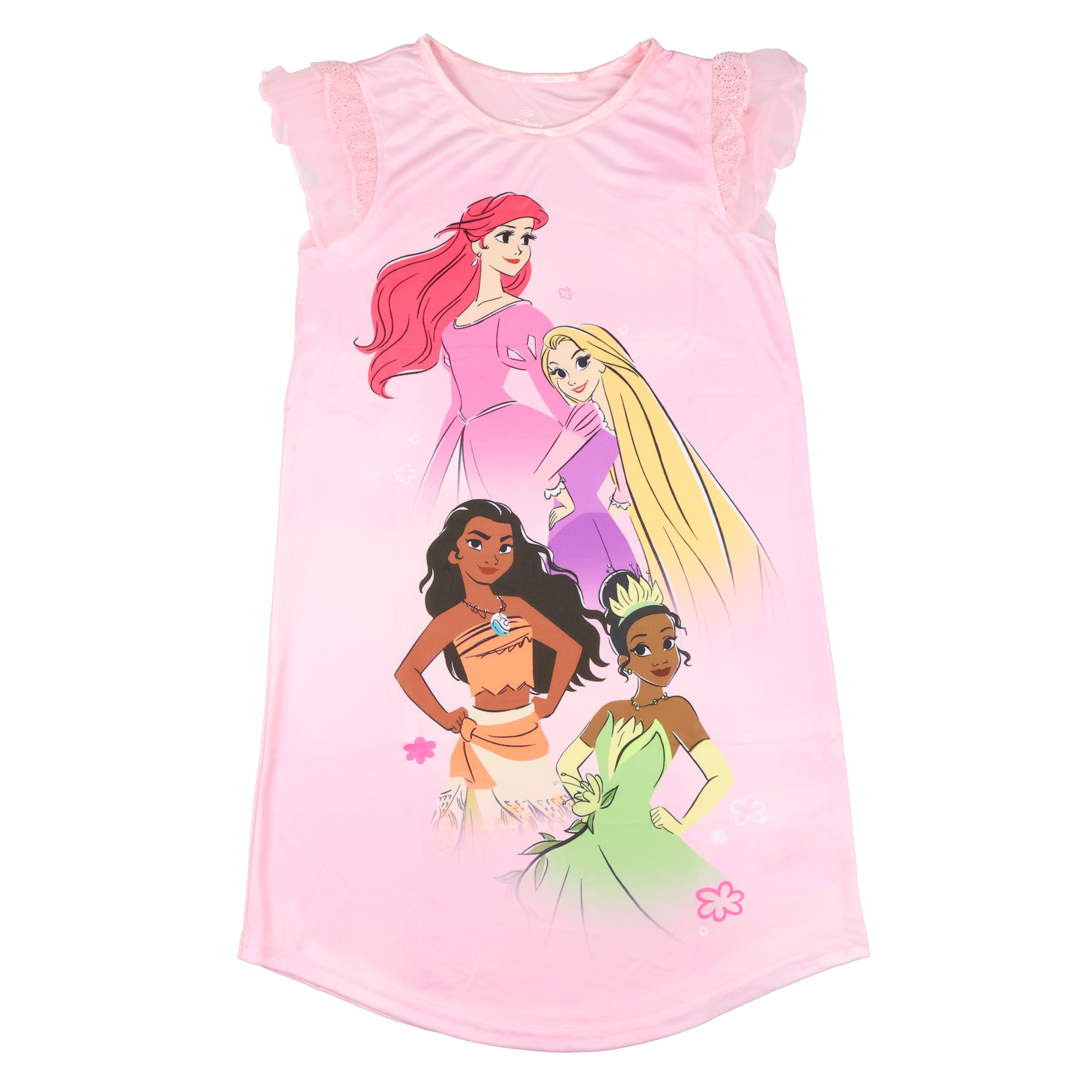 Disney Princess Nightgown Girls' Princess Group Ruffle Sleeve Sleepwear (4)