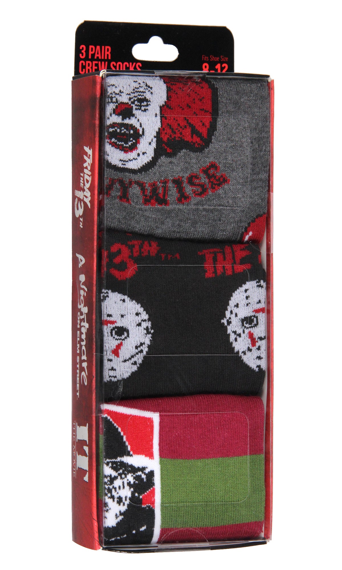 Horror Themed Men's It Nightmare On Elm Street Friday The 13th 3-Pack Crew Socks