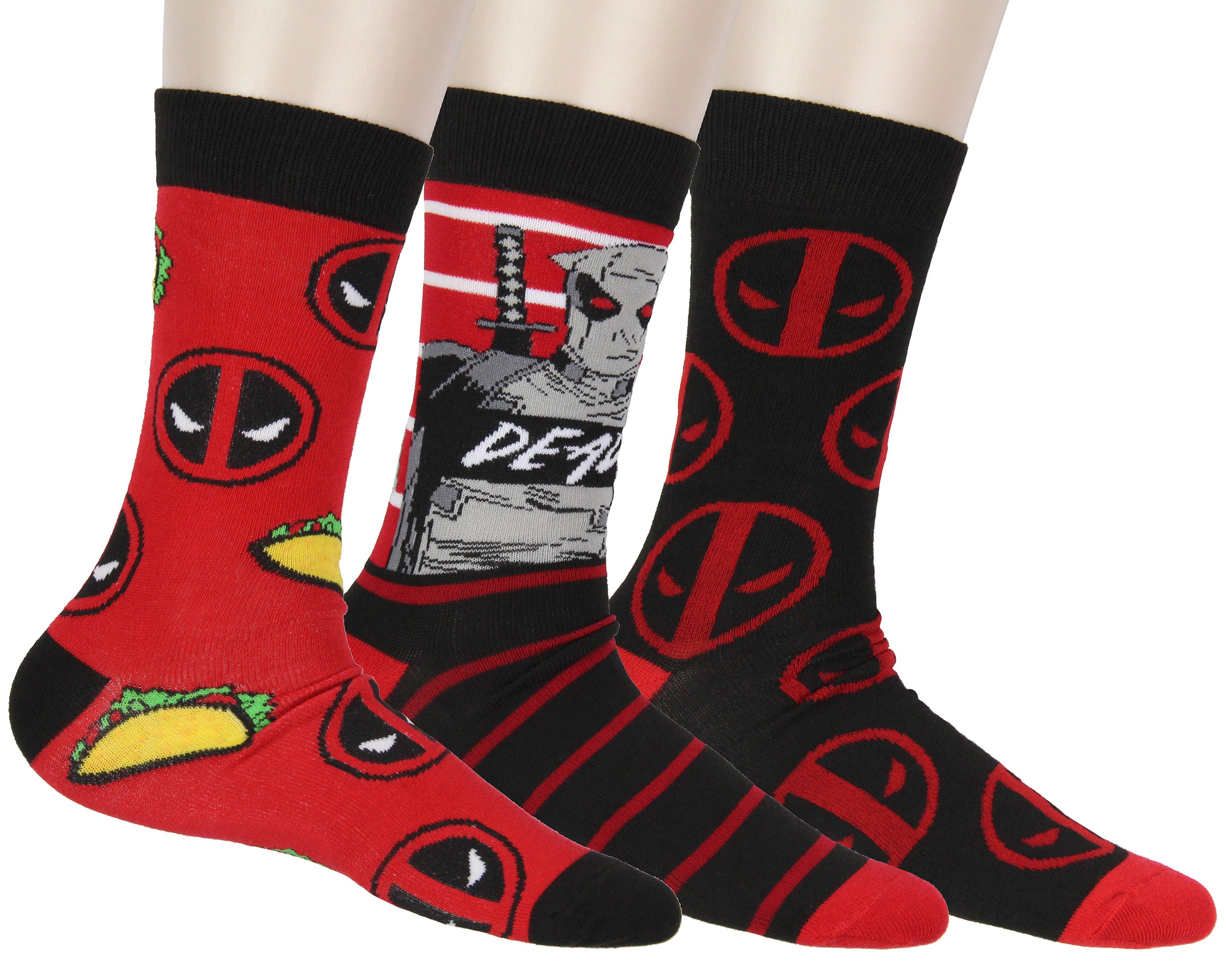 Marvel Deadpool The Degenerate Men's 3-Pack Mid-Calf Adult Crew Socks