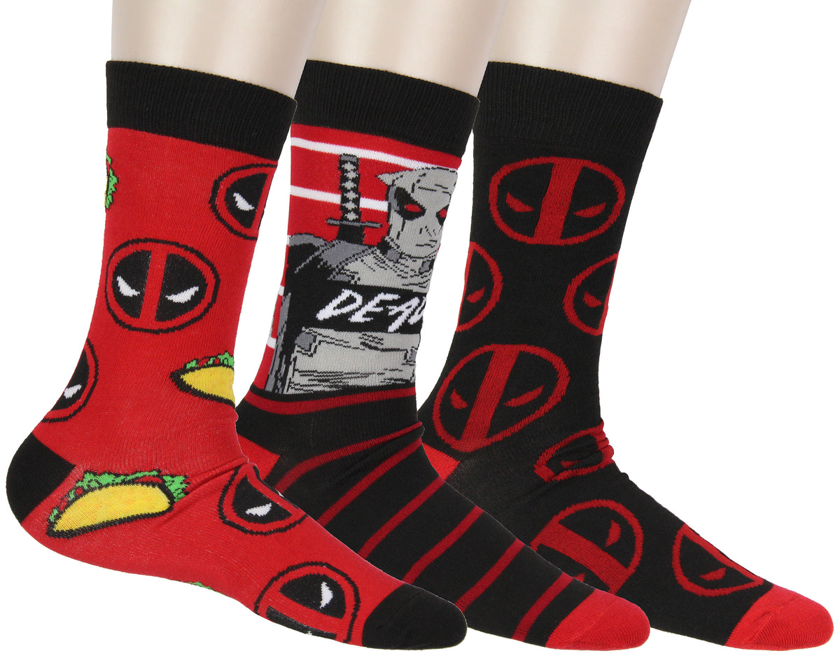 Marvel Deadpool The Degenerate Men's 3-Pack Mid-Calf Adult Crew Socks