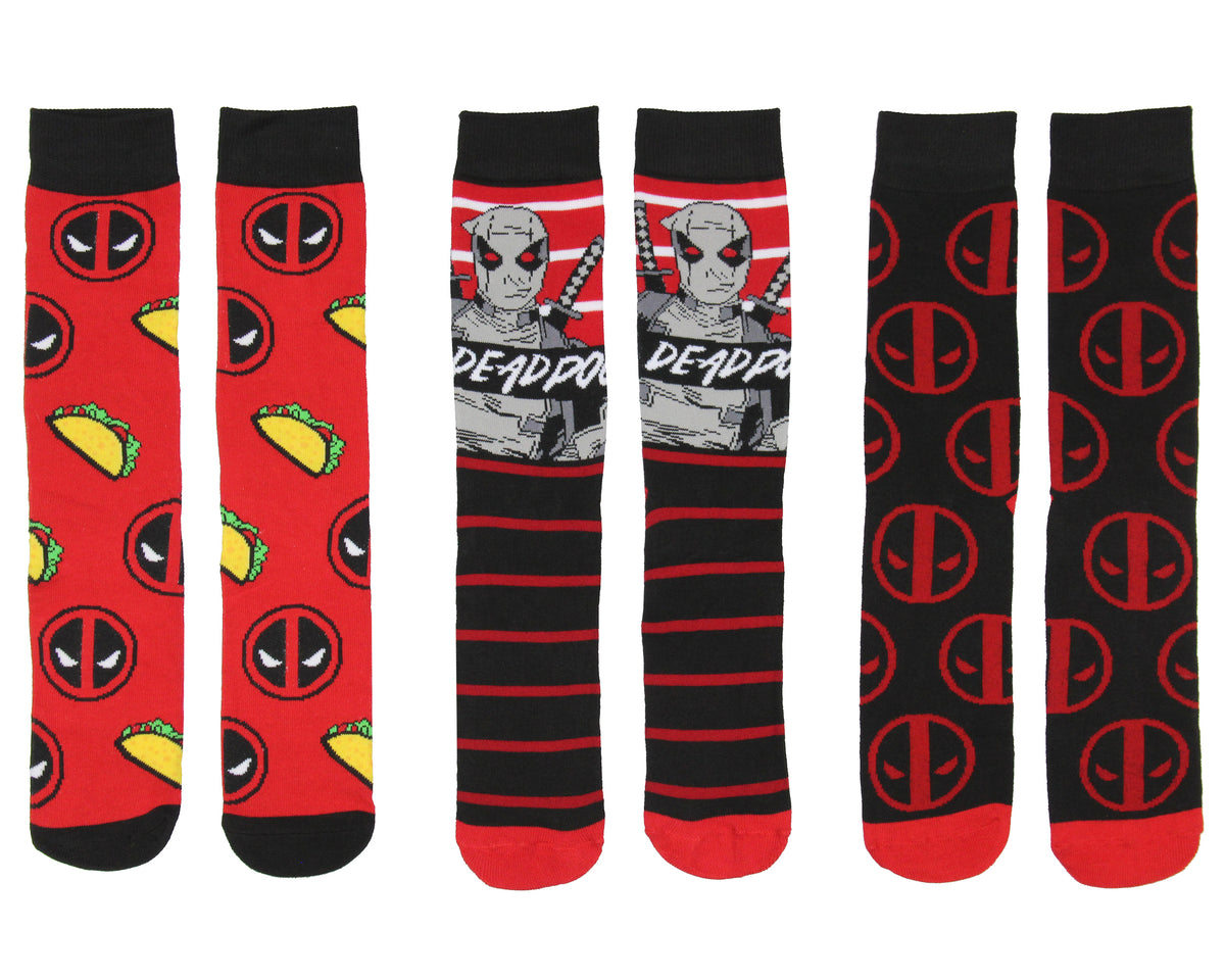 Marvel Deadpool The Degenerate Men's 3-Pack Mid-Calf Adult Crew Socks