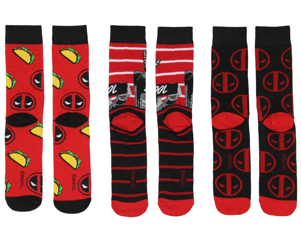 Marvel Deadpool The Degenerate Men's 3-Pack Mid-Calf Adult Crew Socks