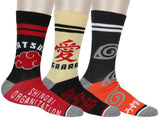 Naruto Shippuden Men's Clan Logos 3-Pack Adult Mid-Calf Crew Socks Size 8-12