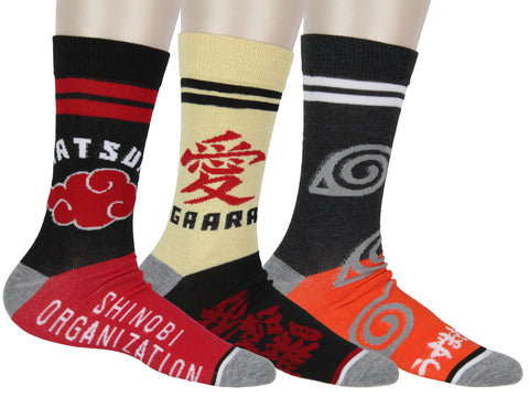Naruto Shippuden Men's Clan Logos 3-Pack Adult Mid-Calf Crew Socks Size 8-12