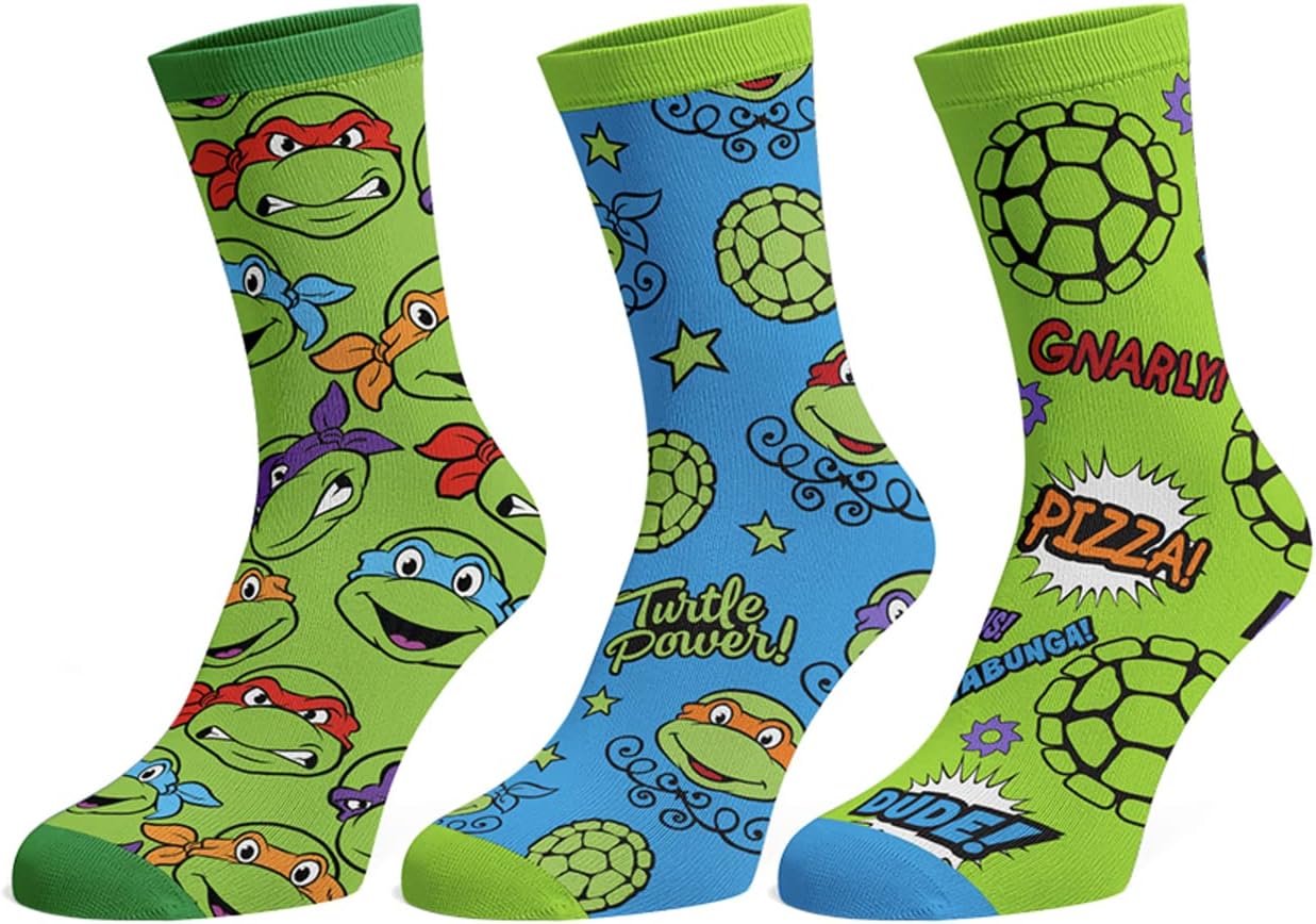 Teenage Mutant Ninja Turtles Men's Turtle Power 3-Pack Adult Mid-Calf Crew Socks
