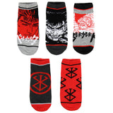 Berserk Socks Anime Guts Brand Of Sacrifice 5 Pack Mens No Show Ankle Socks