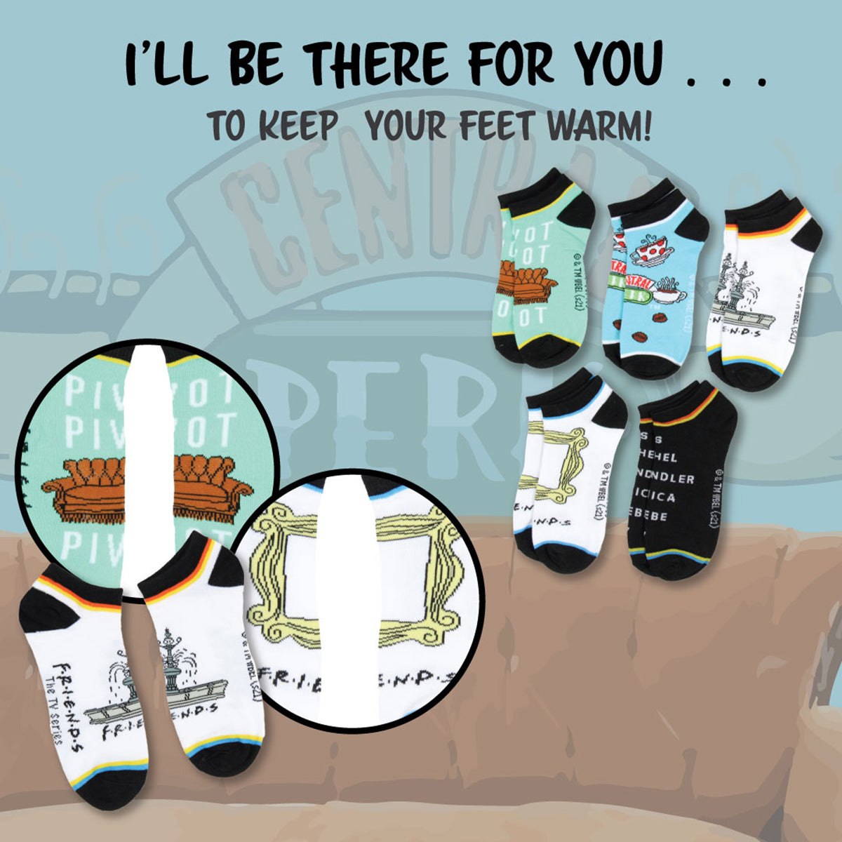 Friends TV Show Socks Pivot Pivot Mix and Match Adult Ankle Socks 5 Pack