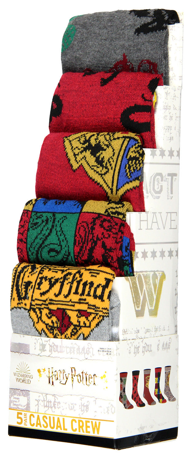 Harry Potter Socks House Crest and Animal Designs 5 Pack Adult Crew Socks