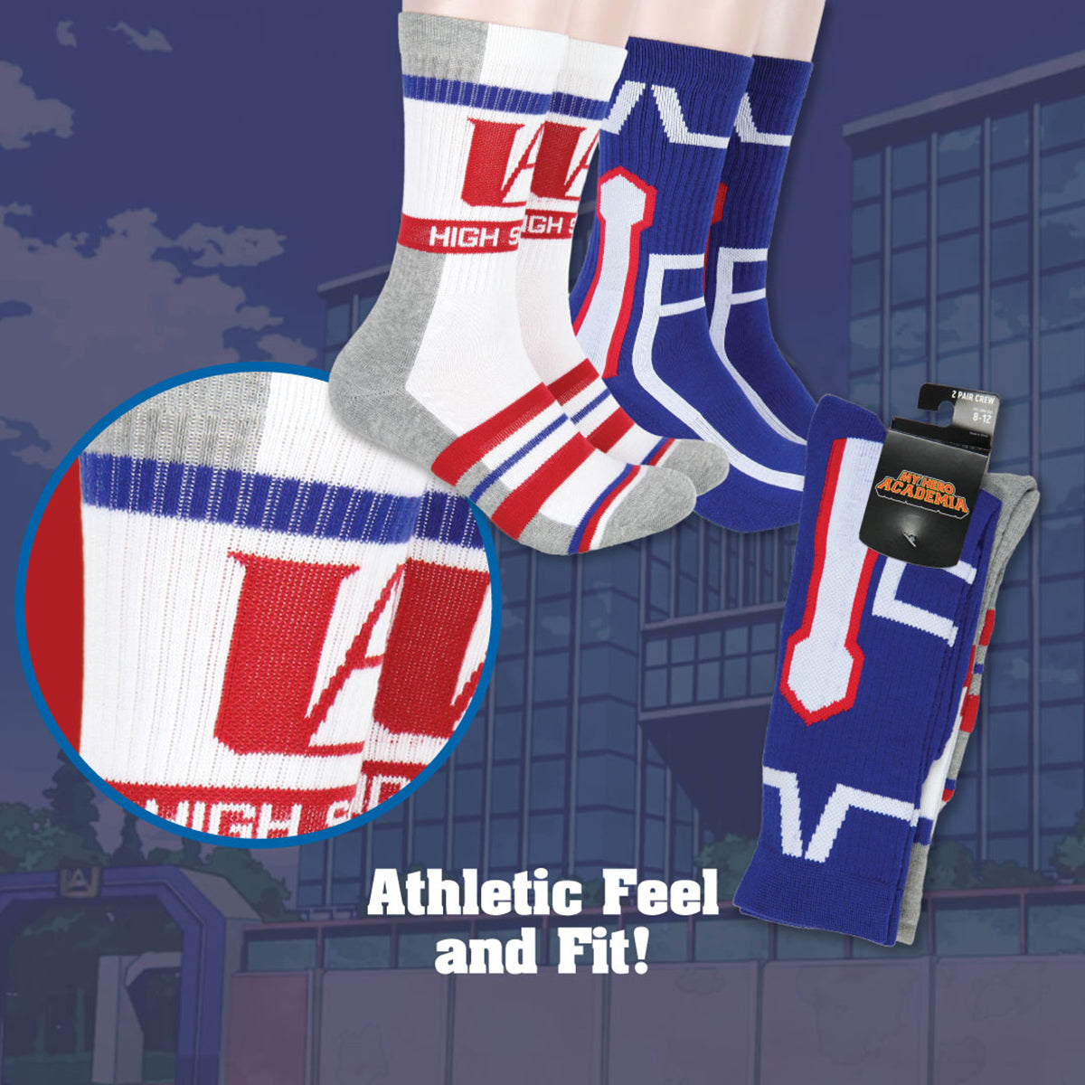 My Hero Academia Socks UA High Design 2 Pack Athletic Adult Crew Socks