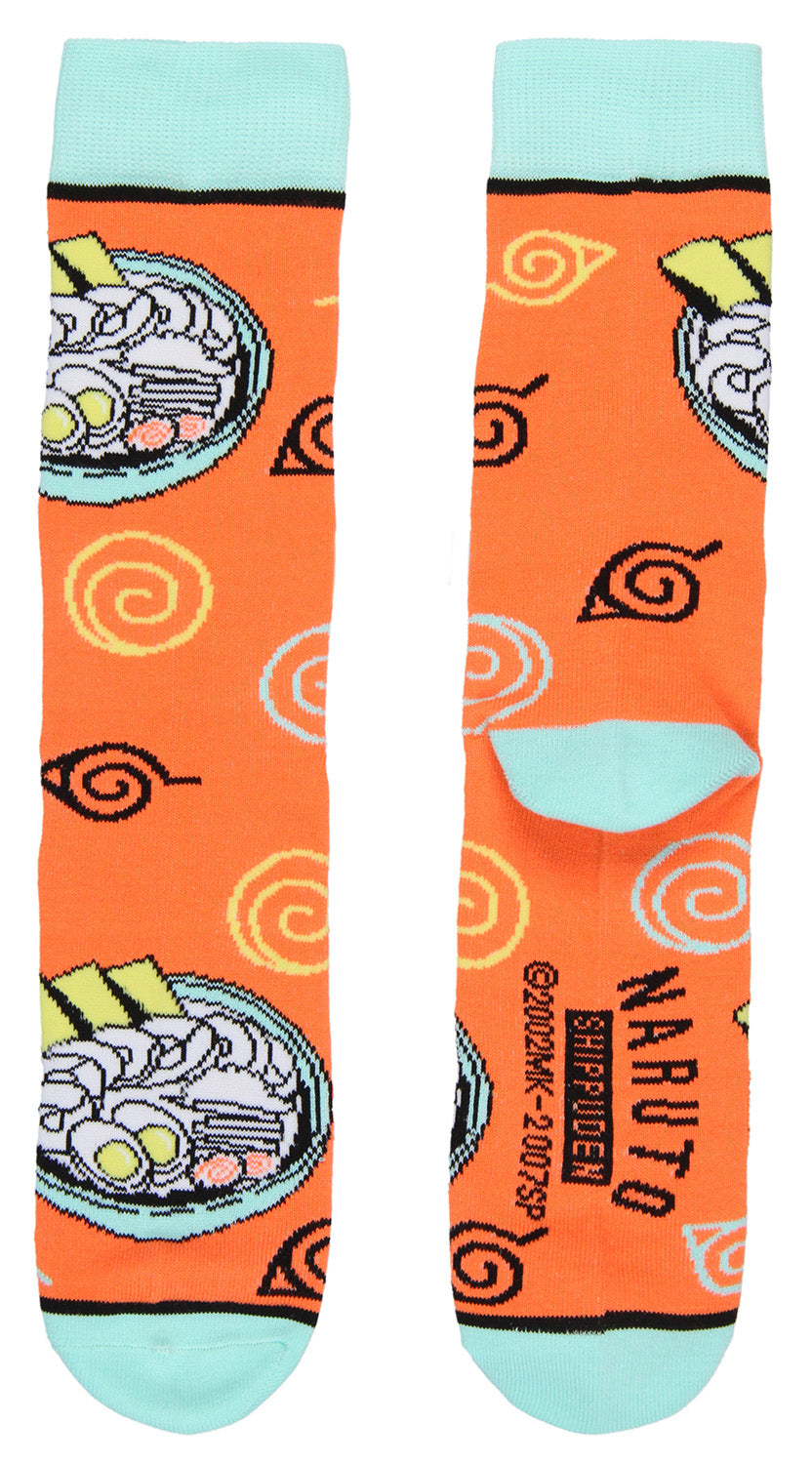 Naruto Shippuden Men's Ichiraku Ramen Noodle Soup 2 Pair Crew Socks
