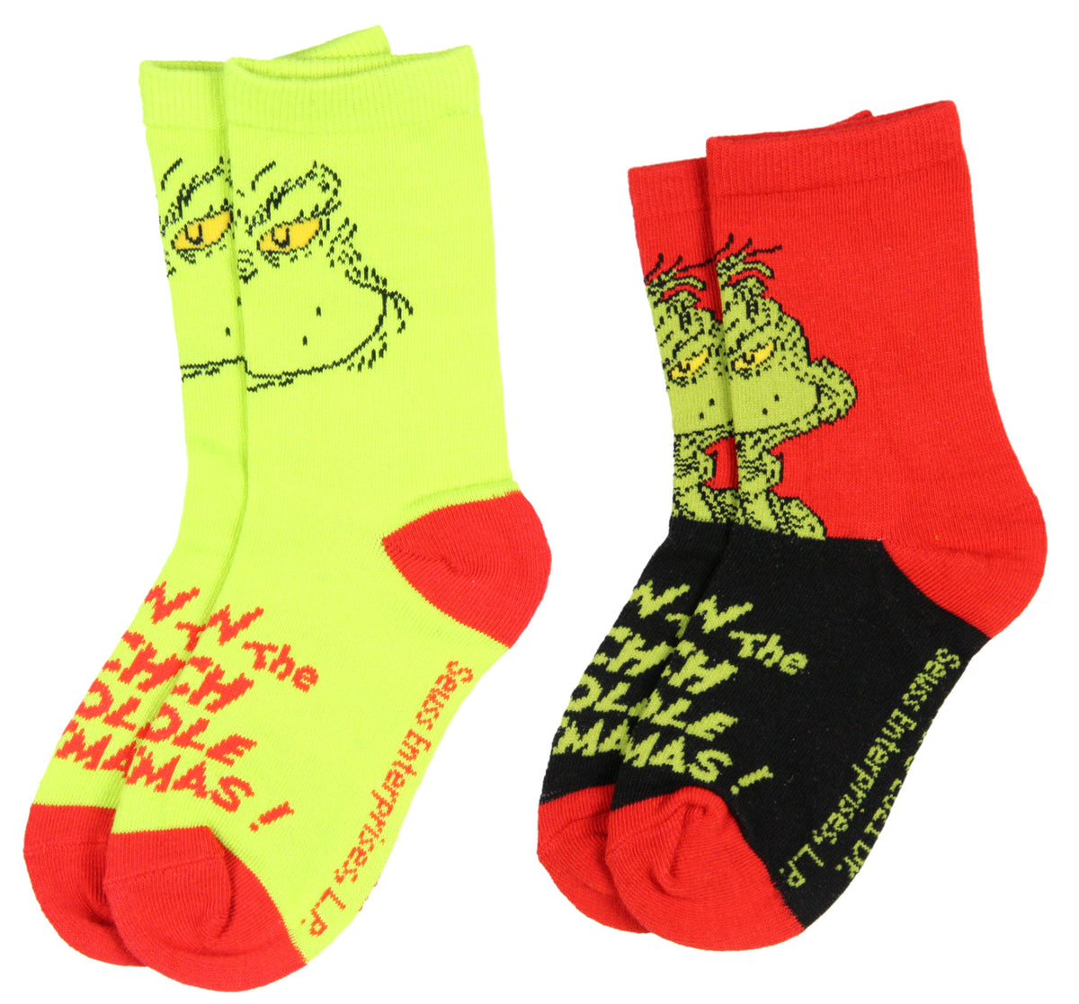 Dr. Seuss GRINCH Kids Socks 2 Pairs Athletic Crew Socks For Kids