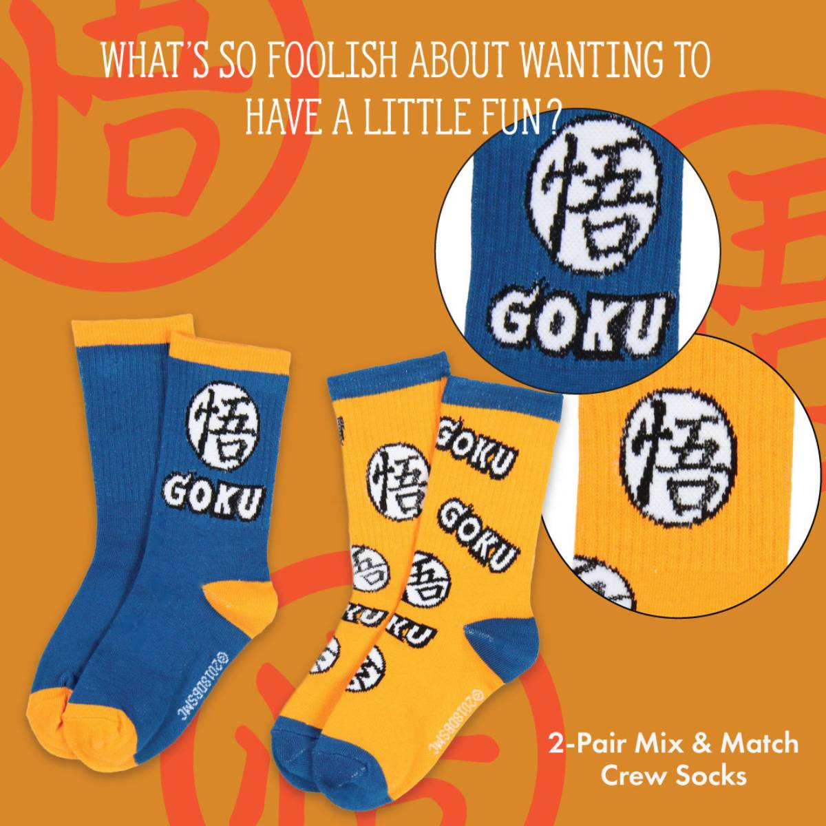 Dragon Ball Z Boys' Socks Goku Kame Symbols 2 Pairs Kids Athletic Crew Socks