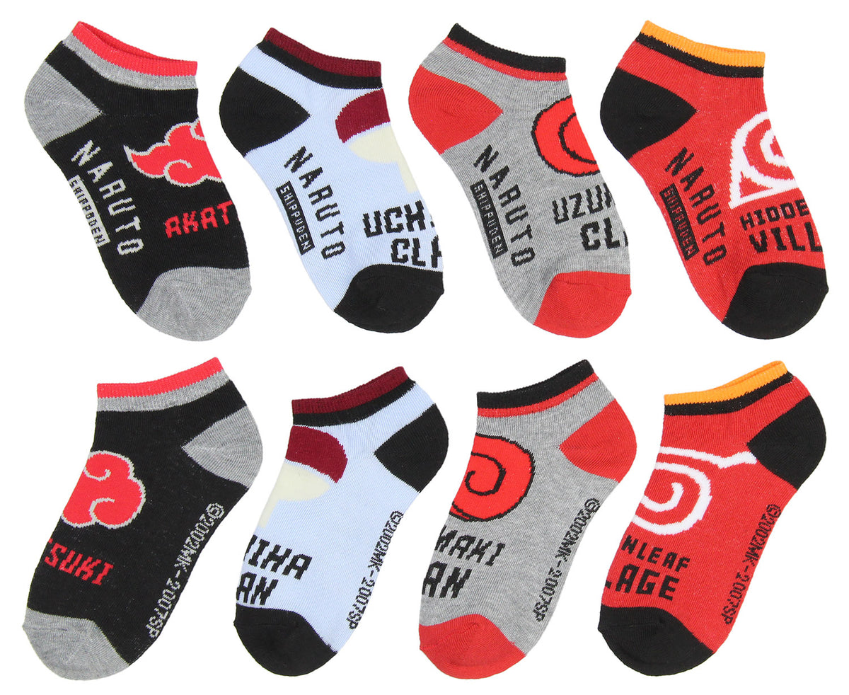Naruto Shippuden Boys' Akatsuki Uzumaki Uchiha Clan 4 Pairs Kids No Show Socks