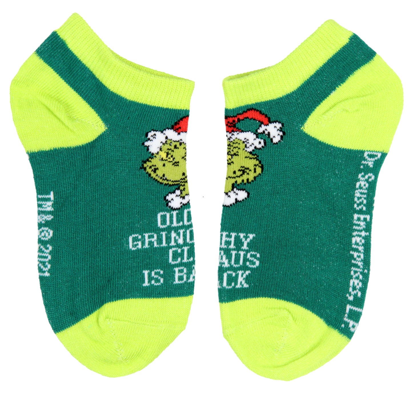 Dr. Seuss GRINCH Kids Socks Old Grinchy Clause 4 Pairs Ankle No Show Socks
