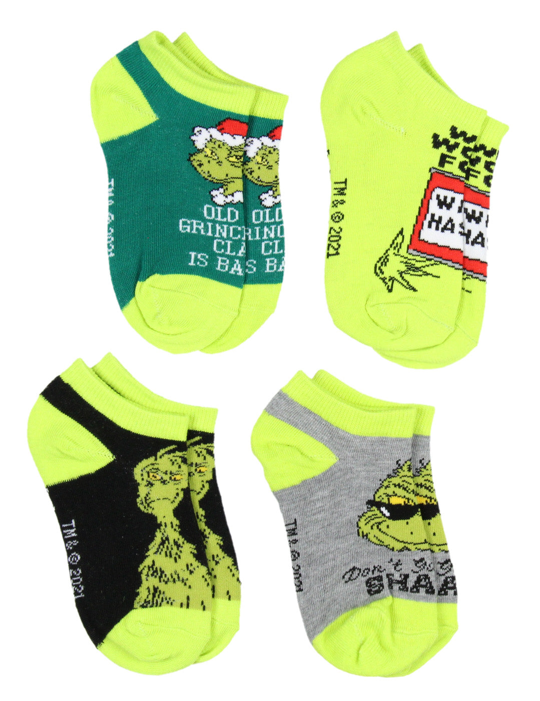 Dr. Seuss GRINCH Kids Socks Old Grinchy Clause 4 Pairs Ankle No Show Socks