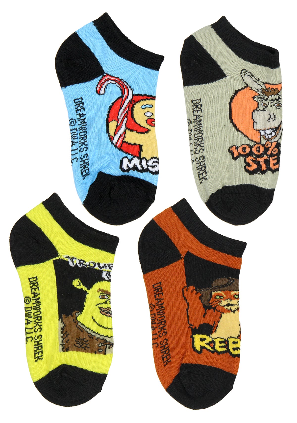 Shrek Boys' Socks Character Designs 4 Pairs Kids No Show Ankle Socks