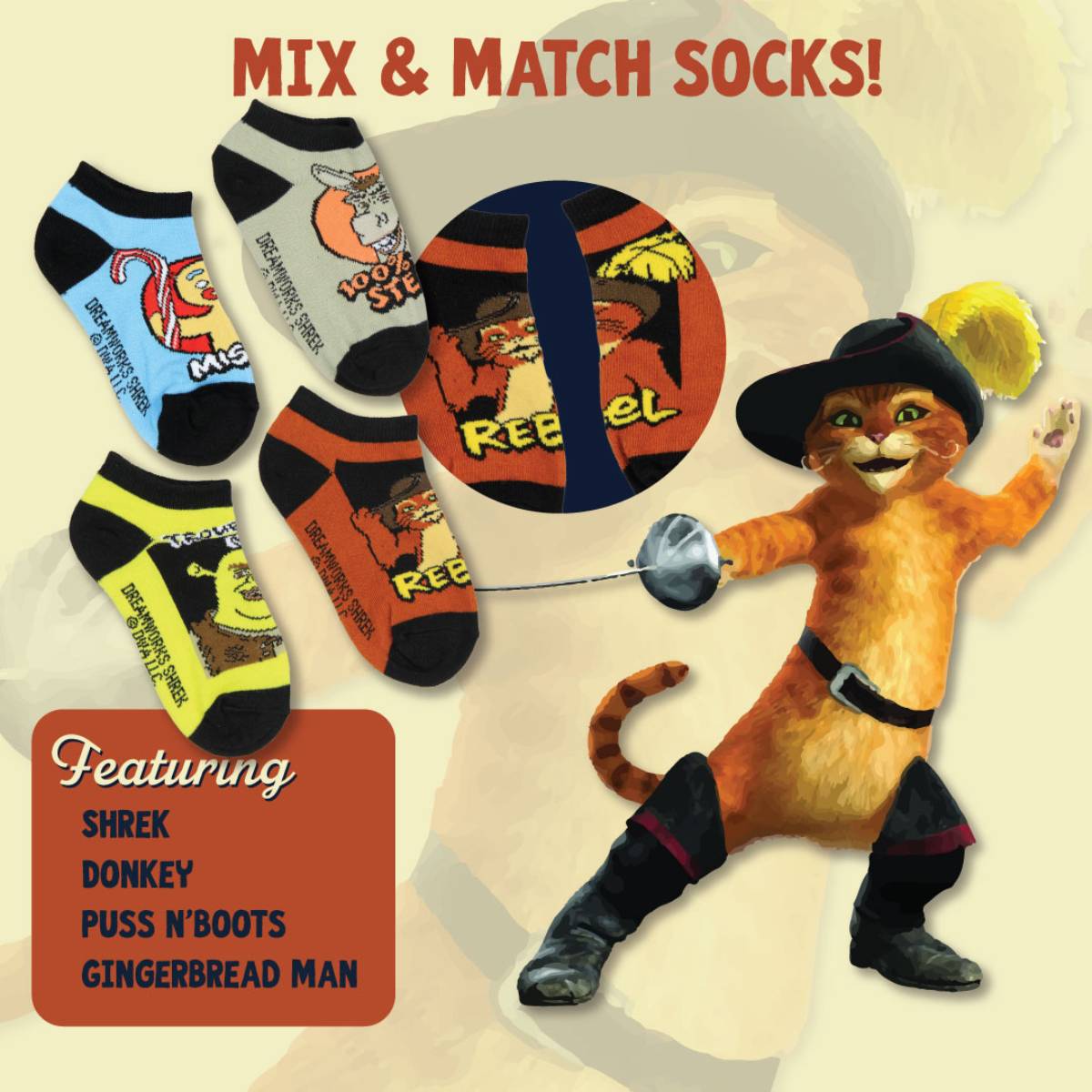 Shrek Boys' Socks Character Designs 4 Pairs Kids No Show Ankle Socks