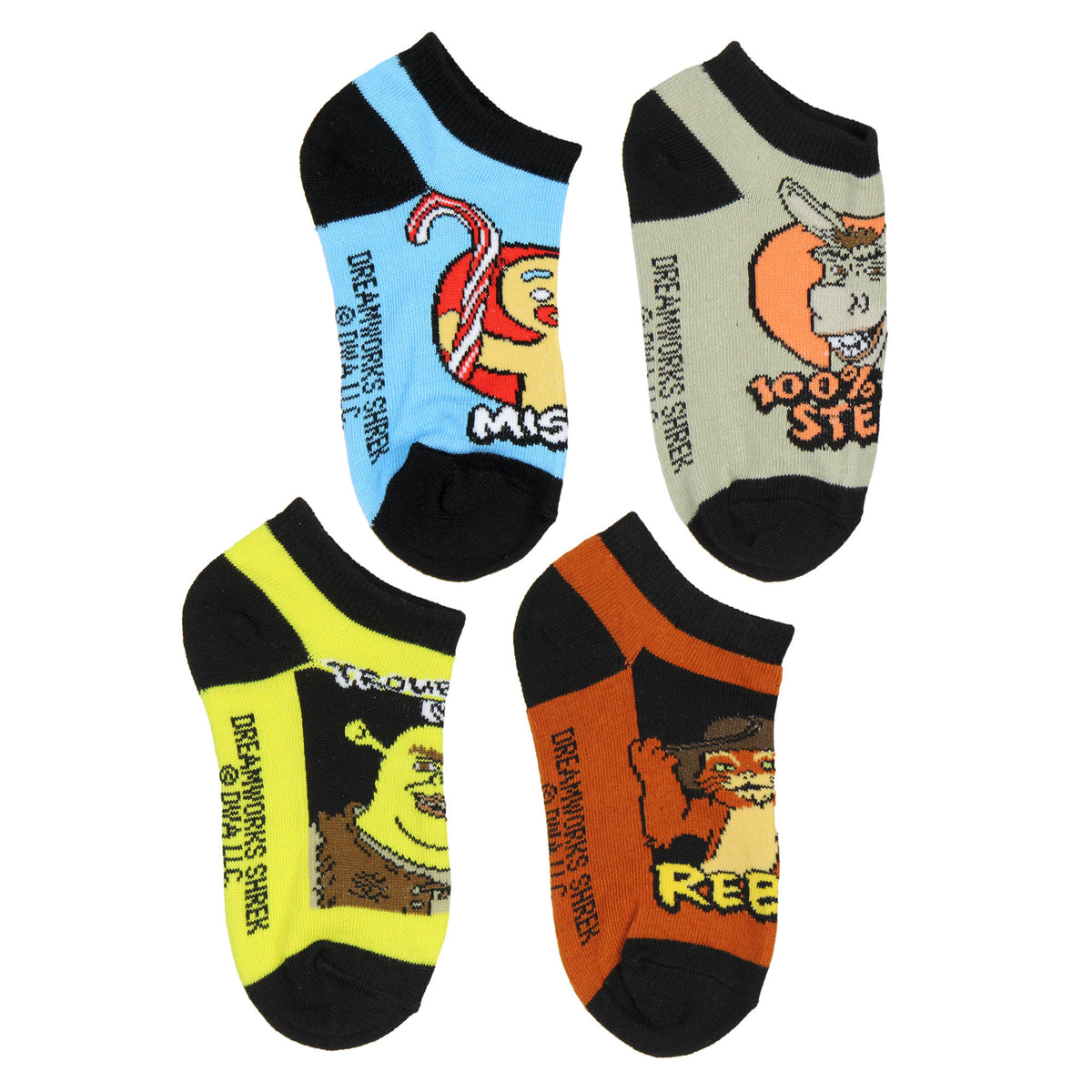 Shrek Boys' Socks Character Designs 4 Pairs Kids No Show Ankle Socks
