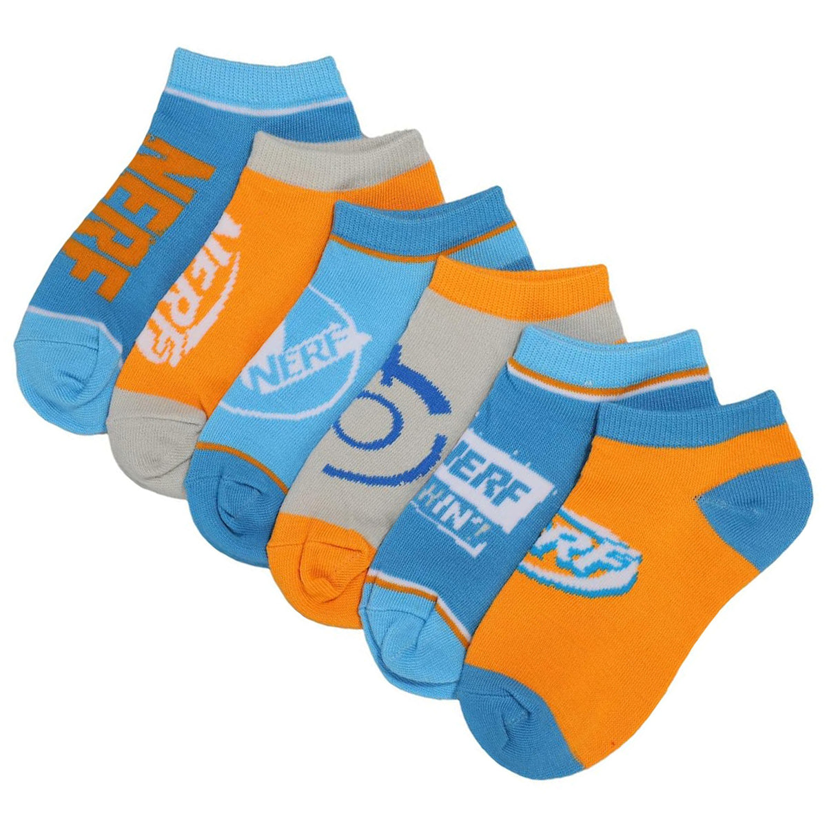 Nerf Nation Boys Casual Ankle Socks Orange Blue White 6-pack