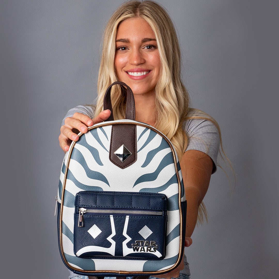 Star Wars Ahsoka Tano Character Pattern Faux Leather Tote Bag Mini Backpack 12"