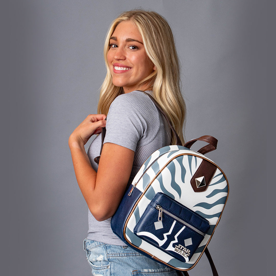 Star Wars Ahsoka Tano Character Pattern Faux Leather Tote Bag Mini Backpack 12"