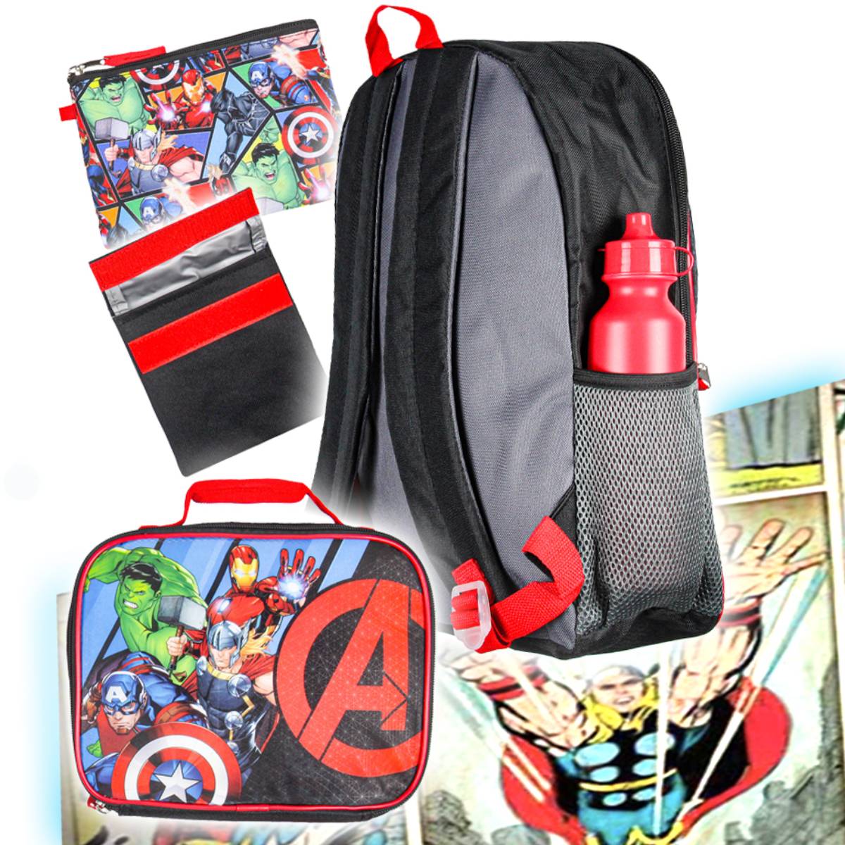 Marvel Avengers Superhero 5-Piece Backpack Lunch Tote Set 16"