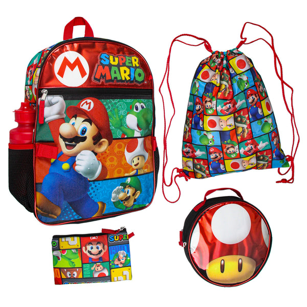 Mario Luigi Bros Full Size 16 Inch Backpack with Detachable Lunch Box