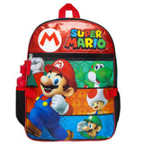 Super Mario Backpack with Detachable Mushroom Lunch Tote 16 Inch 5 Piece Set