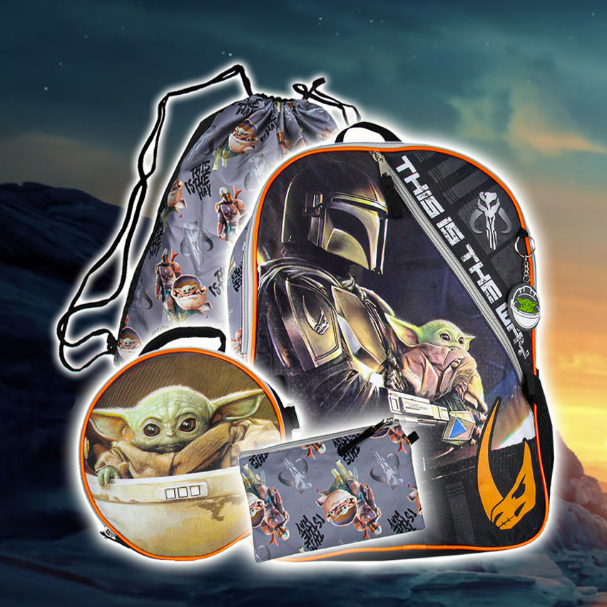 The Mandalorian Grogu Baby Yoda 5 Piece Backpack Lunch Bag Mega Set 16"