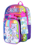 Carebears Caring Is Magic 16" Backpack Lunch Tote Water Bottle 5 Pc Mega Set