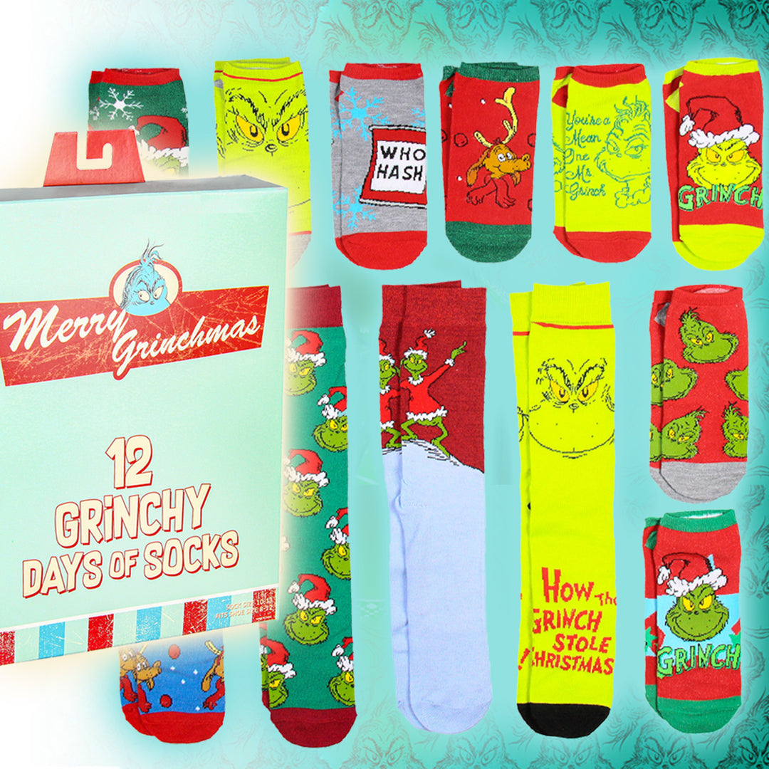 Dr. Seuss The Grinch Merry Grinchmas 12 Grinchy Days Of Socks Gift Box Set
