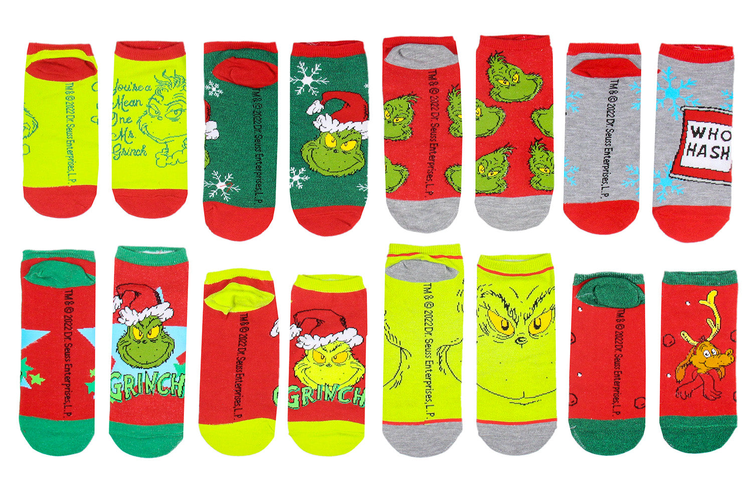 Dr. Seuss The Grinch Merry Grinchmas 12 Grinchy Days Of Socks Gift Box Set - Seven Times Six